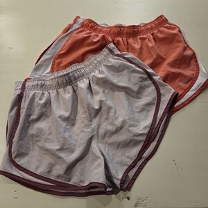 2 Pair Nike Dri-Fit Shorts, Orange and Purple/Gray Athletic Shorts